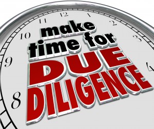 Make the Time for Due Diligence 3d words on a clock face to illustrate business obligation and financial budget audit for accounting compliance